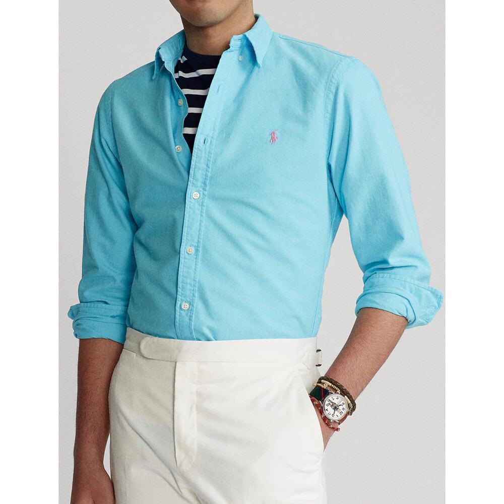 Polo Ralph Lauren Button Down Shirt Men’s Large Blue Pink Pony Logo EUC